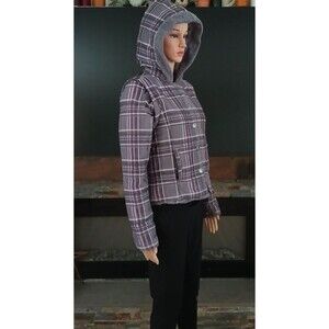 Winter Coat Ski Jacket Women's Medium Gray Plaid Removable Sleeves Vest Cozy